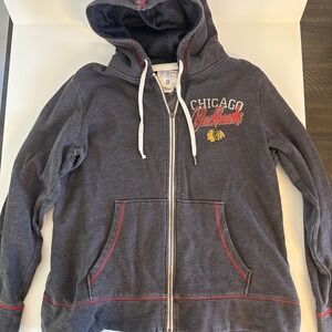CCM NHL Chicago Blackhawks Vintage Gray Women's Sweatshirt‎ Zip Hoodie Size XL